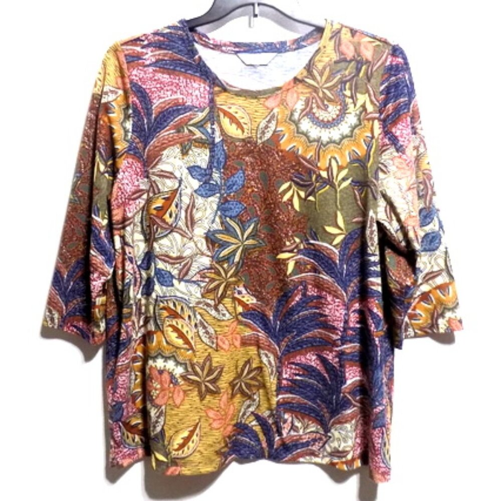 CJ Banks Women’s Multicolor Floral Print 3/4 Sleeve Top – Size: XL - Picture 1 of 10